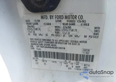 2010 Ford F-250 Xl/Xlt из США, поврежденный, VIN 1FTSF2AR6AEB13519